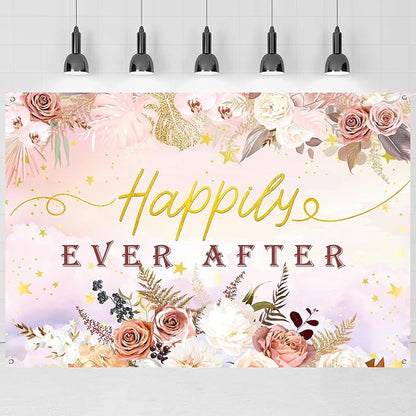 INNORU Happily Ever After Backdrop Banner, Mr & Mrs Wedding Party Photography by INNORU