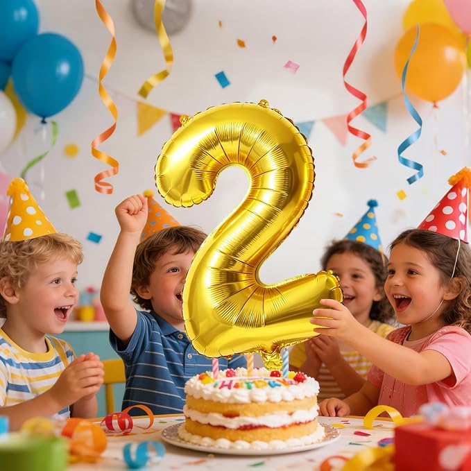 40 Inch Number 2 Balloons for 2nd Birthday Party Decorations, 0-100 Gold Large - Image 2