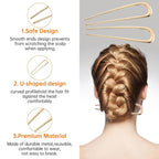 BEoffer French Hair Pin 3PCS Metal Hair Pins for Women Elegant French Twists, Buns and Updos with No Hair Damage, U-shaped French Pin Great Hold and Comfortable Keeps Hair in Place (Gold)