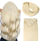 SURNEL Clip in Human Hair Extensions Platinum Blonde Clip in Hair Extensions Real Human Hair 16 inch 6pcs 100g (#60,16'')