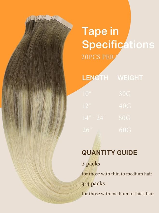 DOORES Tape in Hair Extensions Human Hair Ombre Ash Brown to Platinum Blonde 18 Inch 20pcs 50g Human Hair Extensions Tape in Skin Weft Remy