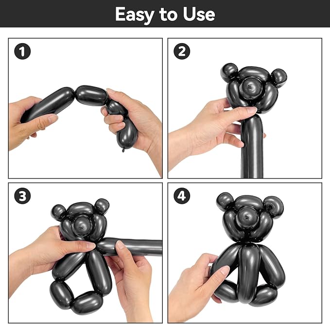 Metallic Black Long Balloons Premium 260 Twisting Animals Magic Balloons - Image 4