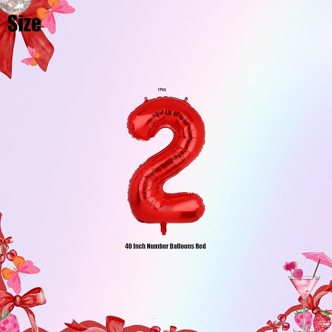 40 Inch 2 Red Number Balloons Mylar Foil Balloons 2nd Birthday Party Decor | - Image 2
