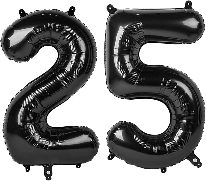 25 Balloon - Black Birthday Number Balloons, 40 Inch Decorations Men Women | by ALPHADELTAPI