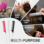 Rat Tail Combs for Parting, Protable Retractable Rat Tail Comb, Parting Combs for Hair Stylist, Fine Tooth Teasing Comb Stainless Steel Pin Tail, Easy to Carry (White)