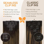 DOORES Seamless Clip-in Hair Extensions, Dark Brown to Chestnut Brown, 7pcs 110g, 14 Inch, Remy Human Hair, Straight, Invisi Edge