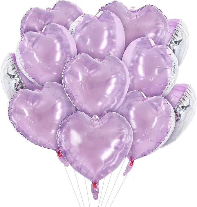 TONIFUL 30 Pcs Clear Lilac Heart Balloons 18 Inch Heart Shape Foil Balloon | by TONIFUL