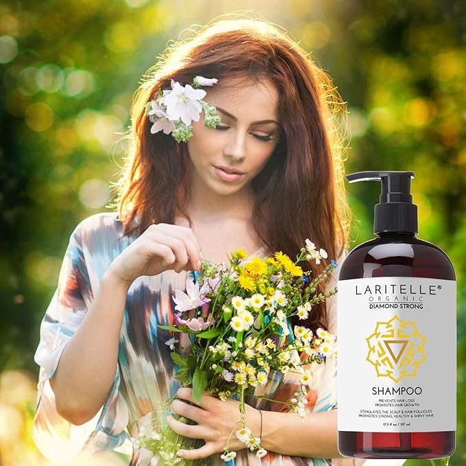 Laritelle Diamond Strong Organic Shampoo – Hair Growth & Strengthening – Sulfate-Free, Cedarwood & Botanicals – Prevents Thinning & Breakage – Made in USA – 17.5 oz