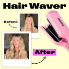 Trademark Beauty Hair Waver - Double Barrel Hair Crimper, Beach Waves Curling Iron, Babe Waves X, Adjustable Temperature Hair Curler, Hair Styling Tools, 1.25" - Pink