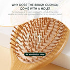 Bamboo Hair Brush and Comb Set, Massage Scalp Detangling Hairbrush for Hair Growth, Bakelite Durable Anti Static Wide-Tooth Comb & Rat Tail Comb for Women, Men, Kid