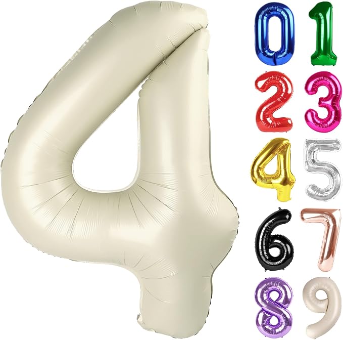 4 Balloon - Cream Birthday Number Balloons, 40 Inch Decorations Men Women | by ALPHADELTAPI