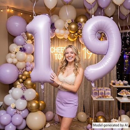 Cream Purple Number 19 Balloon 40 Inch, Foil Digits - Image 2