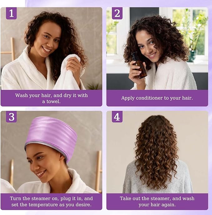 Hair Steamer for Deep Conditioning,Women Heating Thermal Heat Cap with 3 Mode Temperature Control,Dry Caps for Hair,Steamer Cap for Natural or Damaged Dryer Curly Nourishing(Purple)
