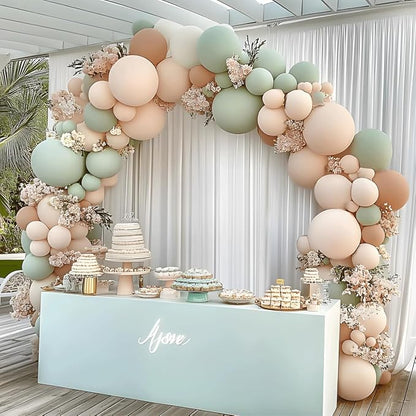 Dusty Green Pink Balloons Arch Kit, Party | Mist Fog Green Light Pink Nude Sand - Image 9