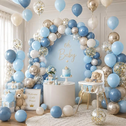 HILAVO Dusty Blue Balloons 12 Inch Pastel Fog Blue Slate White Sand Metallic - Image 4