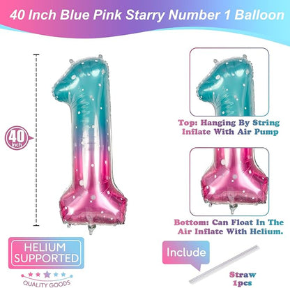 40 Inch Blue Pink Number 1 Balloon - Image 2