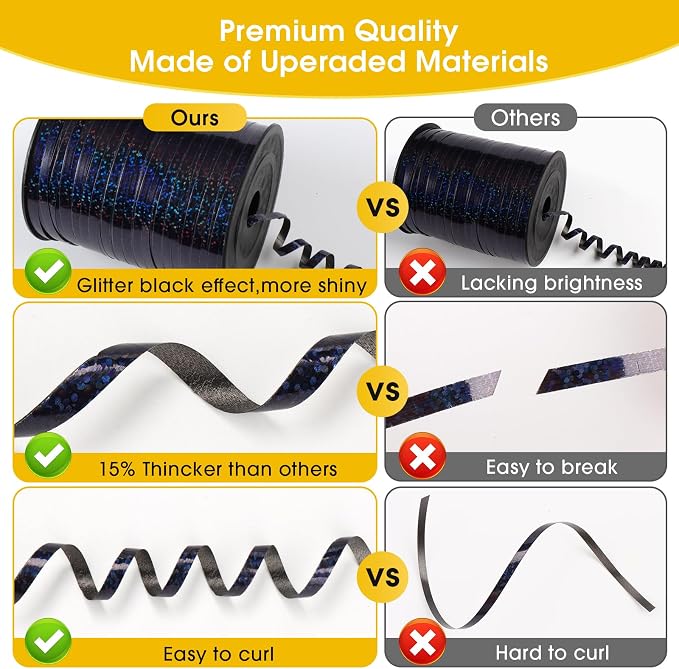 Black Curling Ribbon, 500 Yard, Shiny Metallic, Laser Thin, Celebratory - Image 4