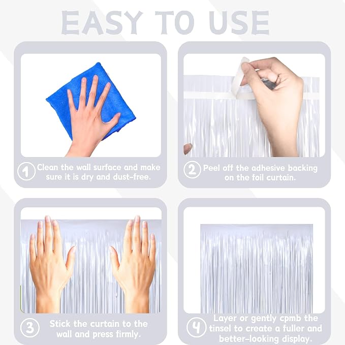 Matte White Tinsel Foil Curtains Backdrop Party Decorations 4 PCS | 3.3 x 6.6 - Image 5