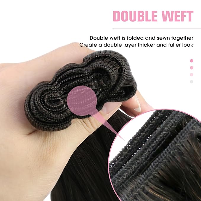 YoungSee Dark Brown Hair Extensions Weft Human Hair Sew in Extensions Darkest Brown Weft Hair Extensions Human Hair for Women 16Inch 100G