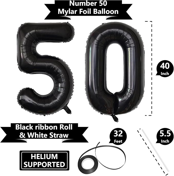 Number Balloons Black Party Balloon - Image 2