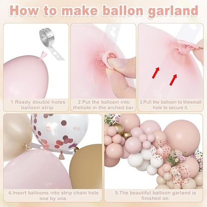 Amandir 173Pcs Boho Dusty Pink Balloon Arch Garland Kit | Neutral Baby Pink - Image 4