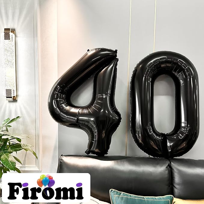 FIROMI 40 Number Balloons Black Big Foil Mylar 40th Balloon Numbers 40-inch | - Image 4