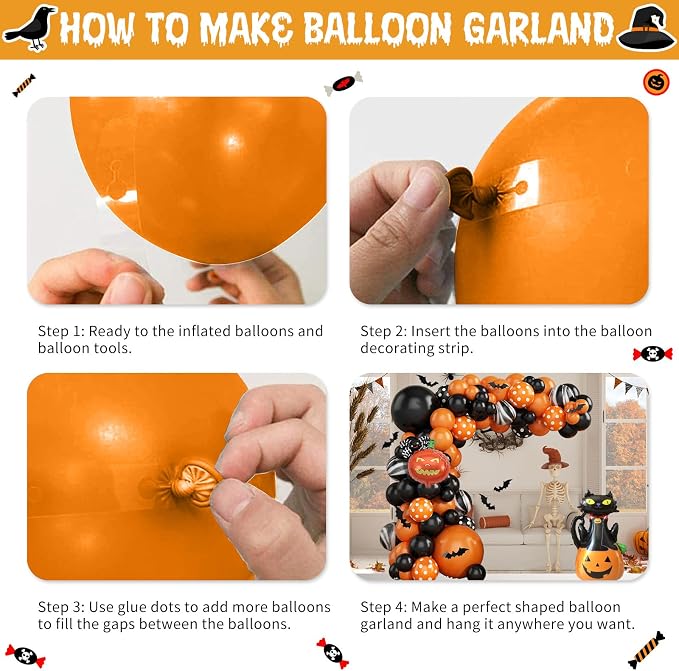 Halloween Balloon Arch Garland Kit, Boo Spider Bat Pumpkin Cat Pumpkin Spider - Image 4