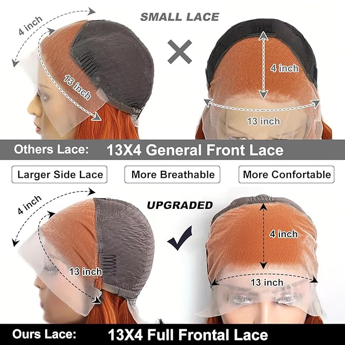 250% Density Ginger Bob Wig Human Hair Real 13x4 Frontal Orange Ginger HD Lace Short Straight Bob Wigs Pre Plucked with Baby Hair Straight Short Wigs For Women 10 Inch