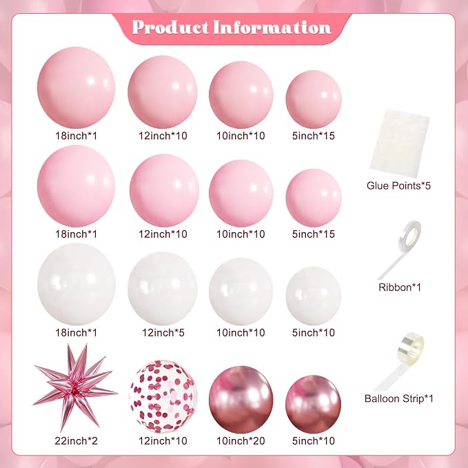 Pink Balloons Arch Kit for Birthday Party Decorations | 140Pcs Metallic Light - Image 5