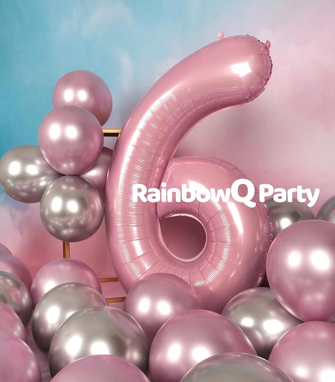 RainbowQ Pink 6 Balloon Number 40 Inch 0-40 Foil Large Balloons | Big Mylar 6 - Image 5