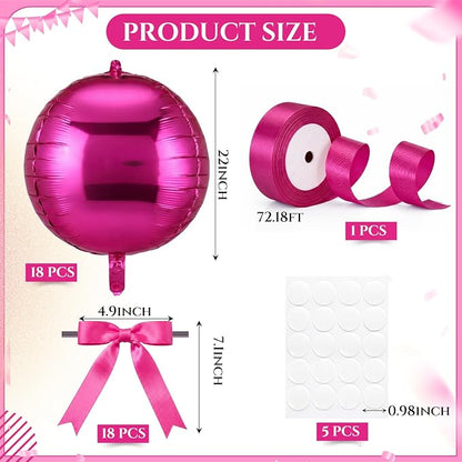 18 Set 22 Inch Hot Pink 4D Giant Round Foil Balloon Bulk Metallic Giant Foil - Image 2