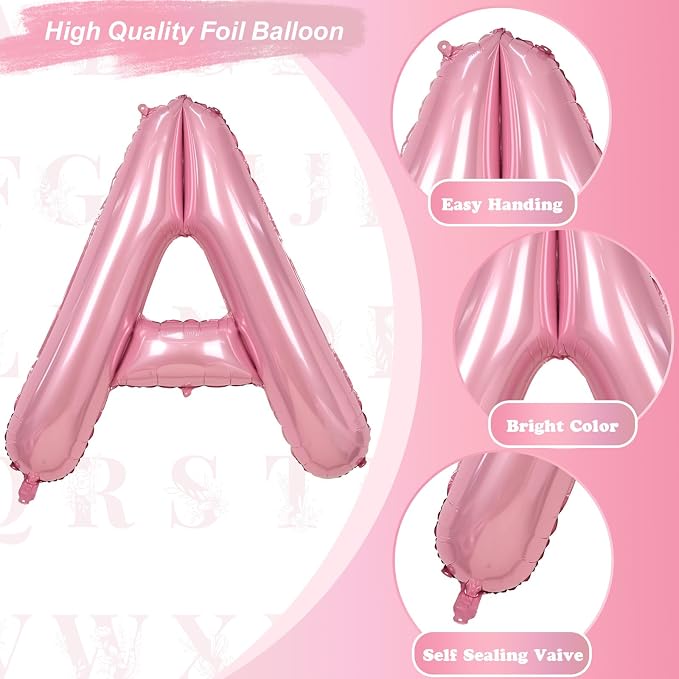 40" Balloon Letter A Pastel Pink, Large Foil Pink Letter Balloons Set A - Image 9