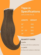 DOORES Tape in Human Hair Extensions, 18 Inch 50g 20pcs Light Ash Brown, Remy Straight Hair Extensions Skin Weft Double Side Tape