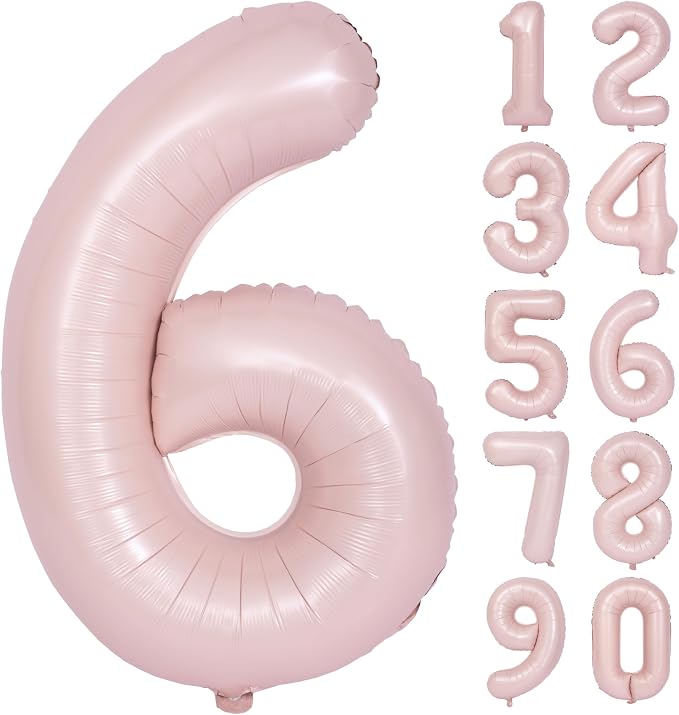 40 Inch Pink Number 6 Foil Balloon Light Pink Digital 6 Helium Balloon | by YOIOZAIZAI