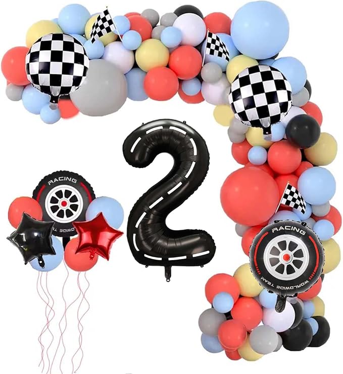Race Car Balloons, 40 Inch Racetrack Number 2 Balloon, Big Number Balloons Black - Image 2