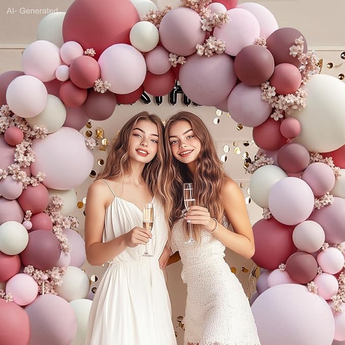 Pink Brown Gold Balloons Arch Kit, Double Stuffed Pastel Balloons Garland Rose - Image 5