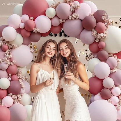Pink Brown Gold Balloons Arch Kit, Double Stuffed Pastel Balloons Garland Rose - Image 5