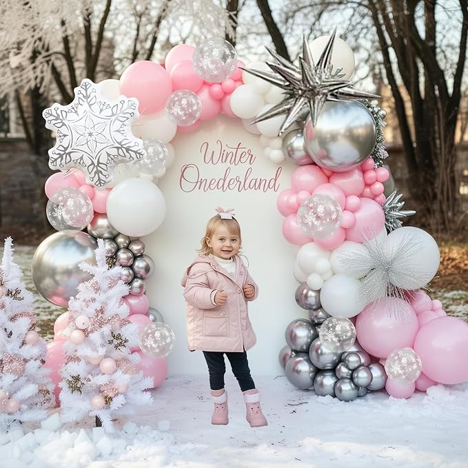 Pink Winter Wonderland Christmas Balloons, 18 Inch White Snowflake Balloon - Image 6