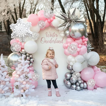 Pink Winter Wonderland Christmas Balloons, 18 Inch White Snowflake Balloon - Image 6