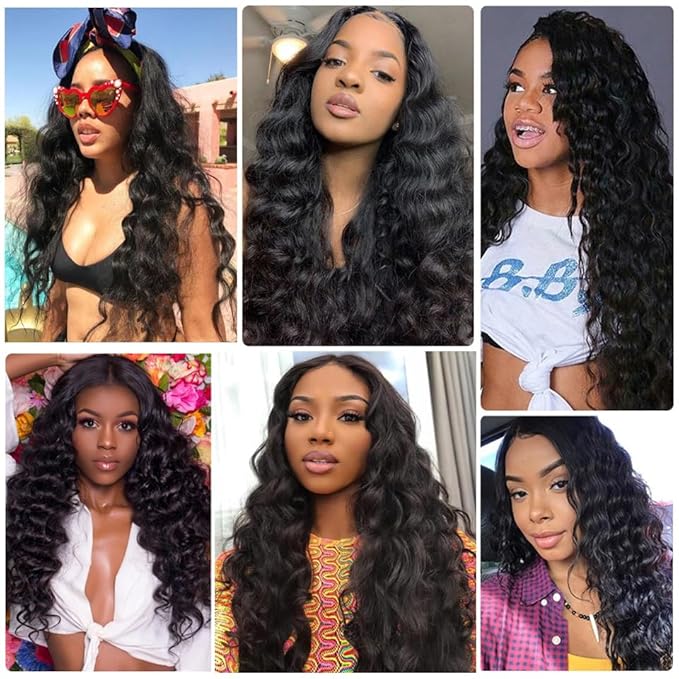 Deep Wave Bundles Human Hair Color 1B Bundle Brazilian Virgin Soft and Silky Remy Hair 3 Bundles 22 24 26 Inch Niegmeag Double Weft Natural Black Deep Wave Bundle 300g