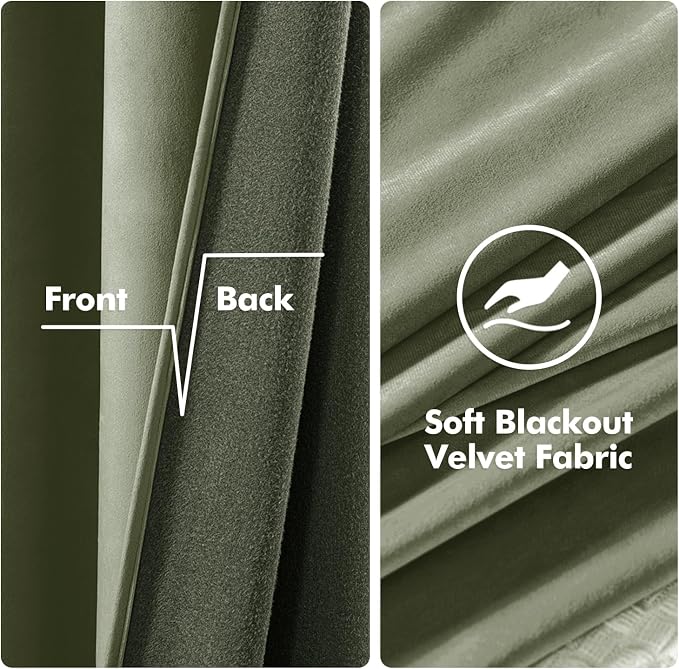 MIULEE Velvet Curtains Sage Green 52 x 96 Inch Length Set of 2 | Grommet Drapes - Image 3