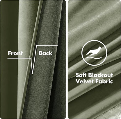 MIULEE Velvet Curtains Sage Green 52 x 108 Inch Length Set of 2 | Extra Long - Image 3