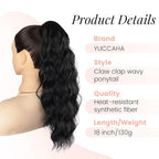 Ponytail Extension, 18 Inch Claw Clip Ponytail Extensions Curly Wavy Ponytail Hair Extension Jaw Clip on Pony Tails Hairpiece for Women Fluffy Natural Synthetic for Daily Use (Light Black)