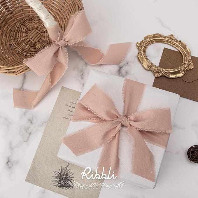 Ribbli 3 Rolls Pink Ribbon 1.5 Inch x 18Yards Ivory Blush Dusty Pink Handmade - Image 4