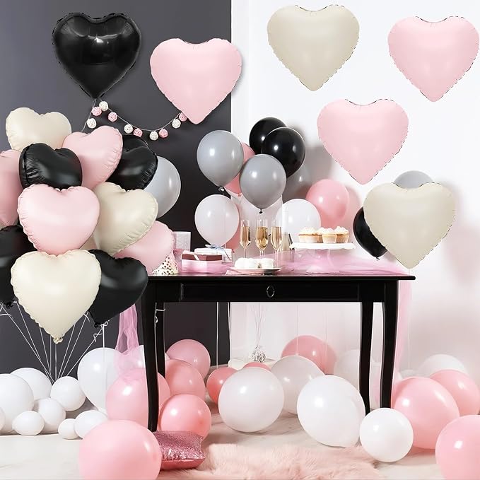 Black Pink White Heart Balloons - Image 4