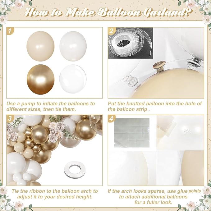 White and Gold Balloon Garland Arch Kit Sand White Balloons | Metallic Gold - Image 8