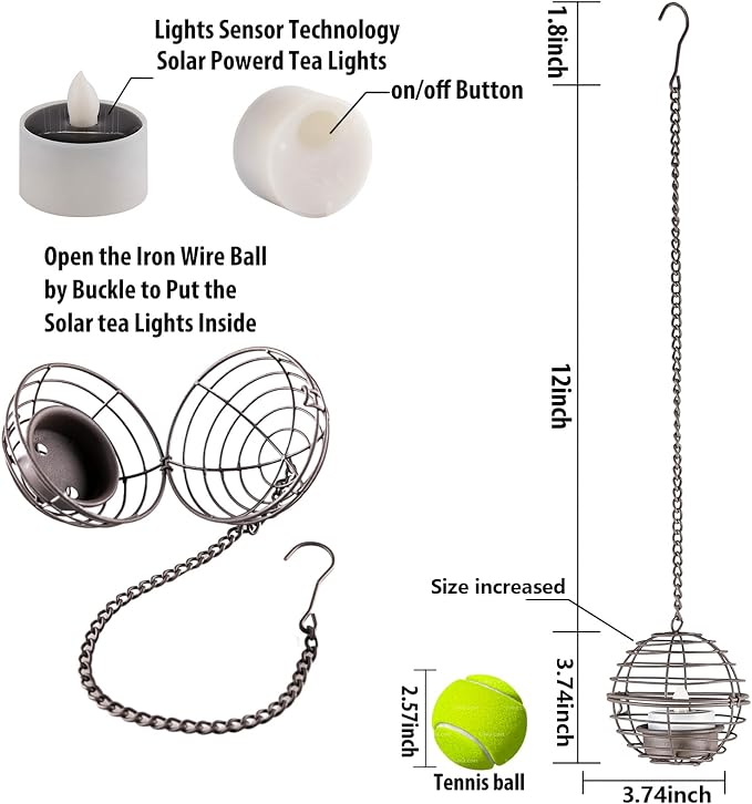 Solar Hanging Lanterns Outdoor Waterproof, Rust Iron Ball Candle Holder - Image 3
