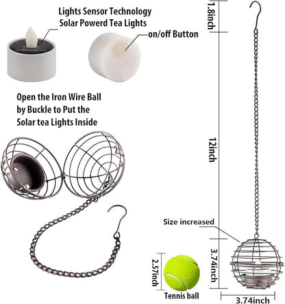 Solar Hanging Lanterns Outdoor Waterproof, Rust Iron Ball Candle Holder - Image 3