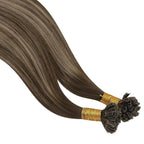 YoungSee U Tip Hair Extensions Human Hair Brown Highlight K Tip Hair Extensions Real Human Hair 24 Inch Keratin Hair Extension Blonde Highlight Utip Extension Dark Brown Highlight Blonde 50s/50g