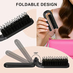 Folding Travel Hair Brush - Mini Boar Bristle Hairbrush Women, Men & Kids, Portable Pocket Purse Brush for Thick Thin Wet Dry Hair Restore Shine, Black